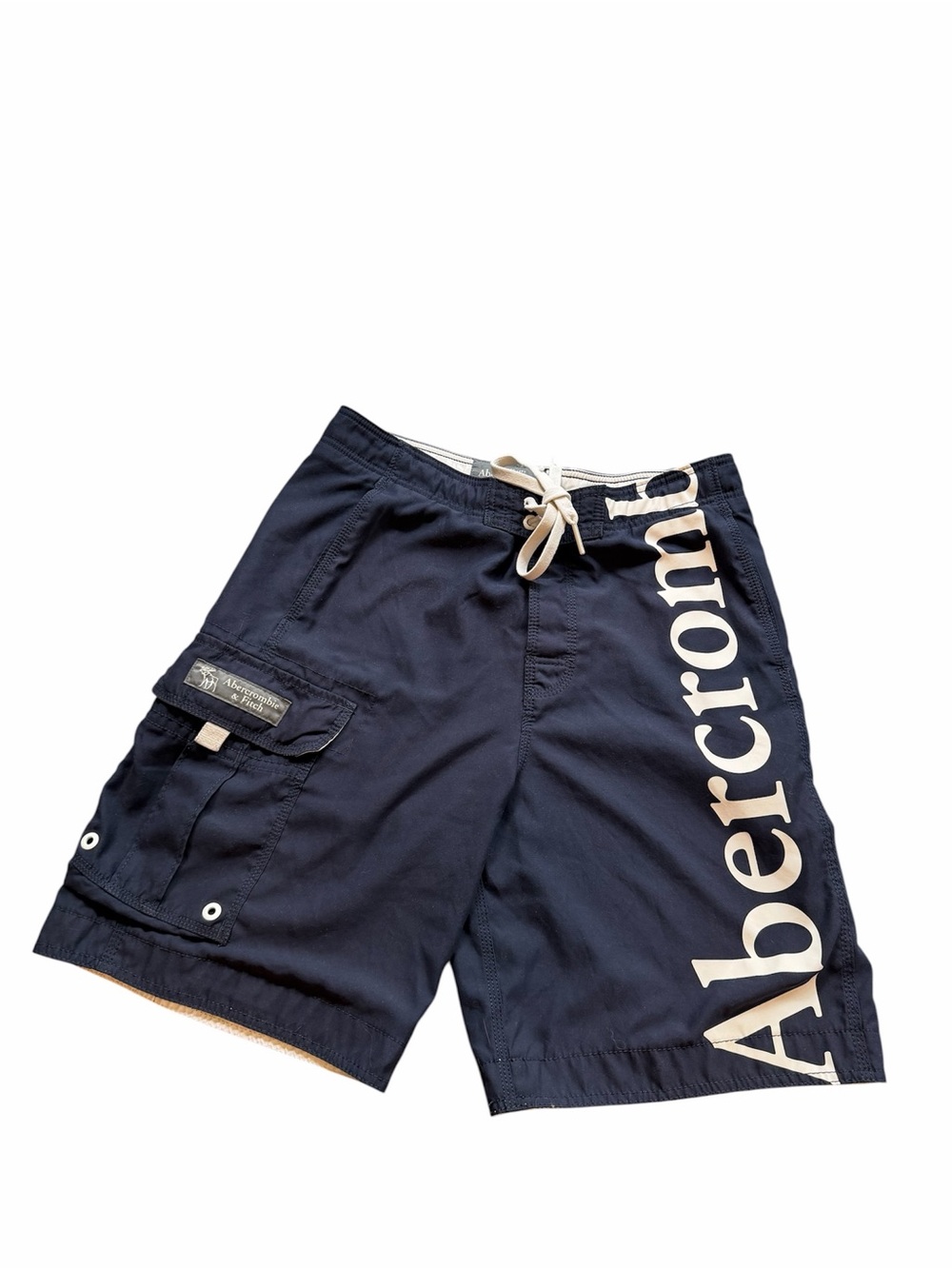 Abercrombie & Fitch Tugger Swim Trunks Shorts Spellout M Blue Tuggers Cargo Vtg